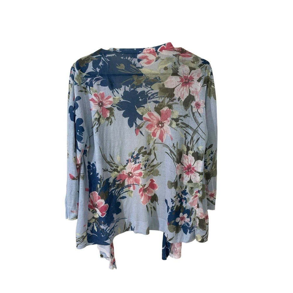Chicos Large Blue Floral Lightweight Open Cardigan Romantic Feminine Coastal - Picture 2 of 6